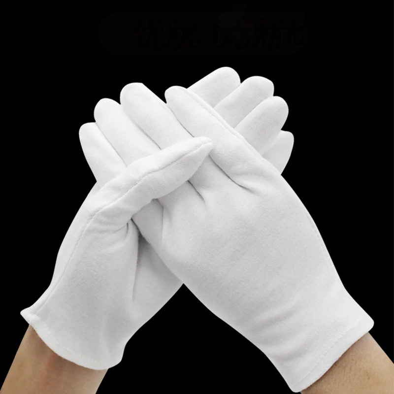 

12 Pairs Thicken White Cotton Gloves Ceremonial Formal Work Uniform Magician Parades Inspection Unisex Labor Working Gloves