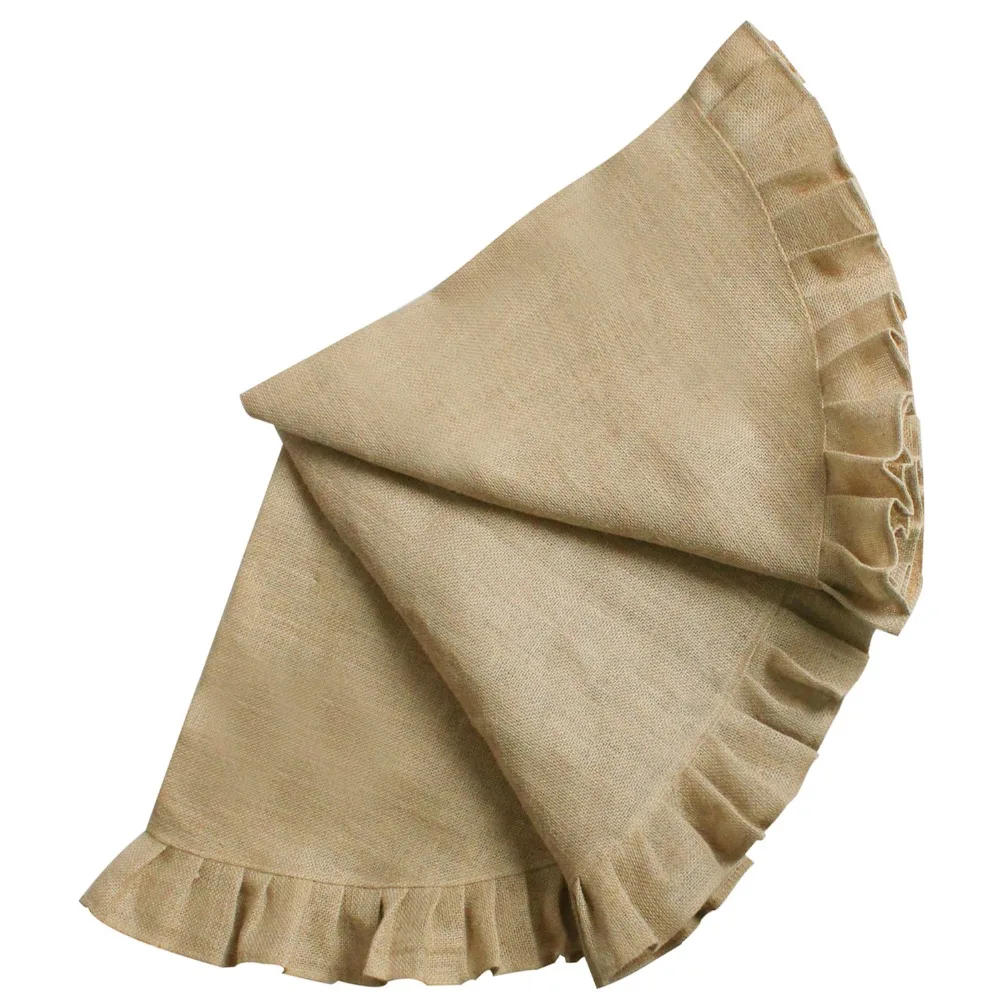 

Jute Burlap fabric Christmas Tree Skirt 24"/36"/42"/50"/60" Diameter Ruffler Border Decoration p4769