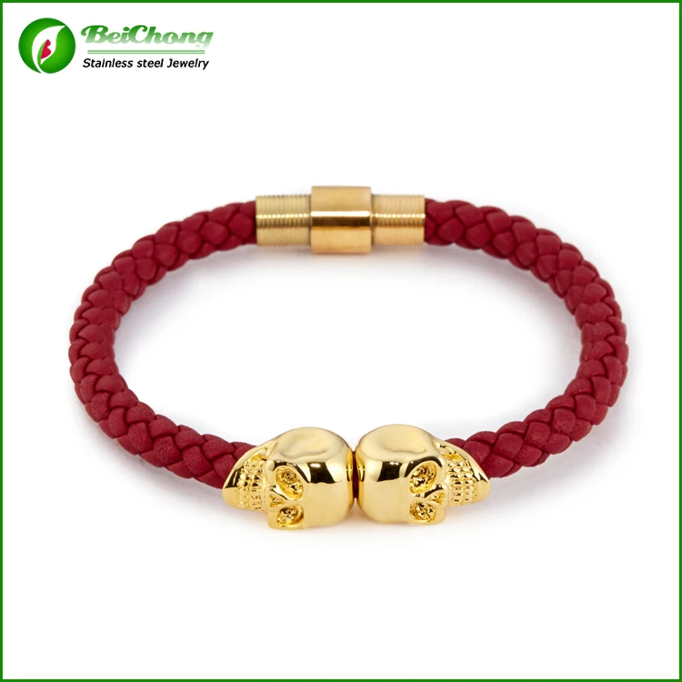 Free shipping Braided Genuine Leather Bracelet North Skull Bracelets Design BC-0007