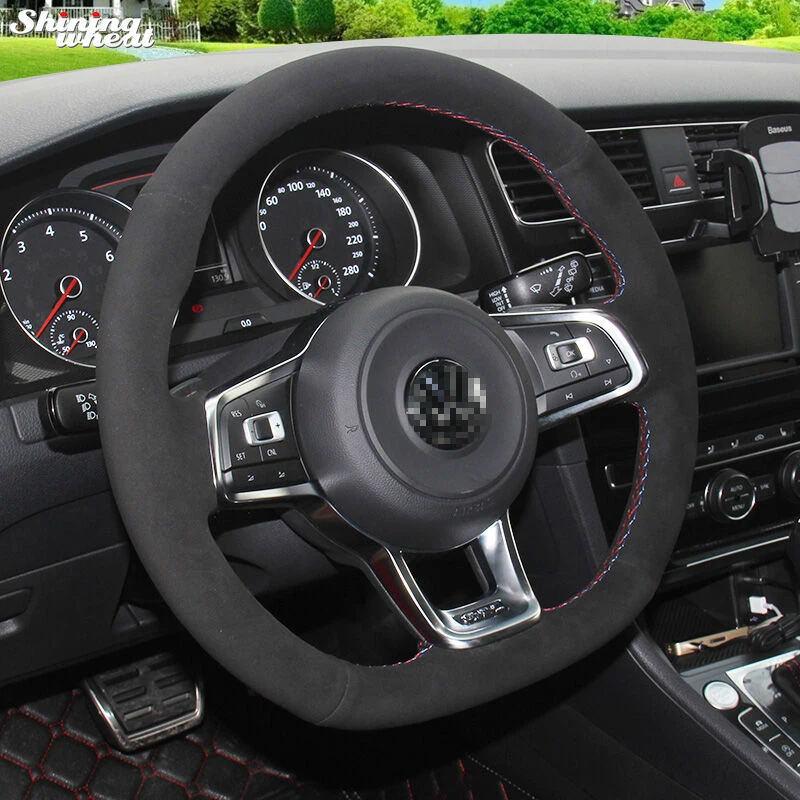 Shining wheat Black Suede Steering Wheel Cover for Volkswagen Golf 7 GTI Golf R MK7 VW Polo GTI Scirocco 2015 2016