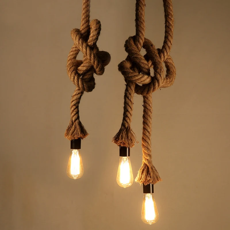 Retro Vintage Rope Pendant Light Lamp Loft Creative Personality Industrial Lamp Edison Bulb American Style For Living Room