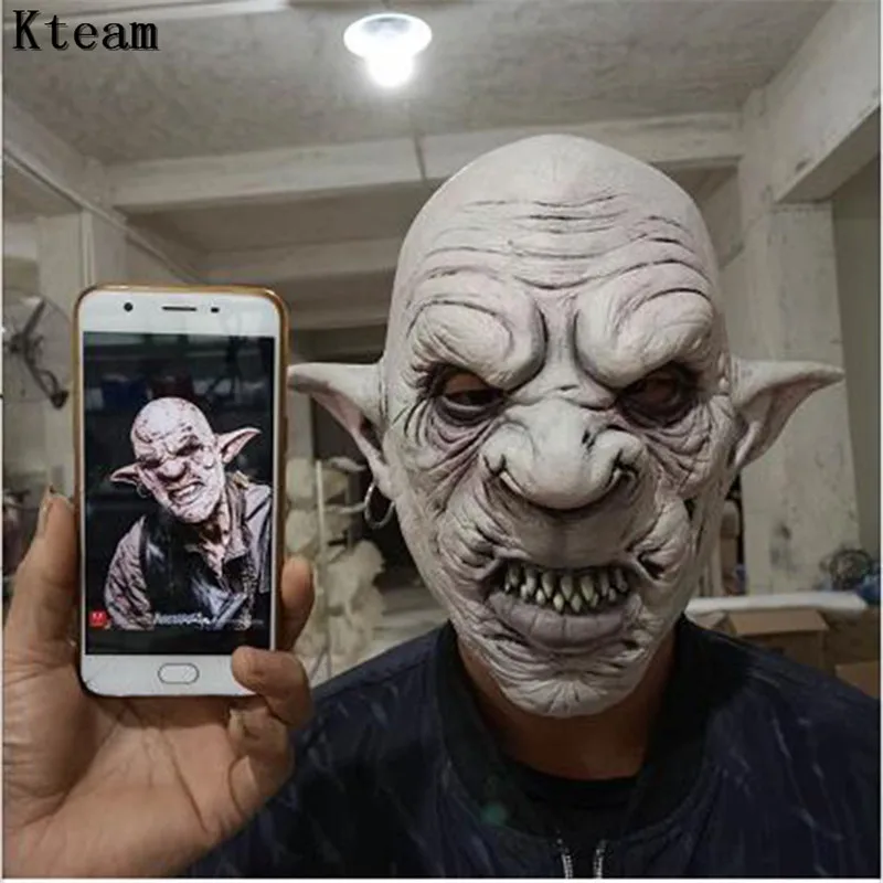 2019New Cool Goblins Mask with Earrings on the Ear Halloween Horror Mask Creepy Costume Party Cosplay Props Men Latex Scary Mask