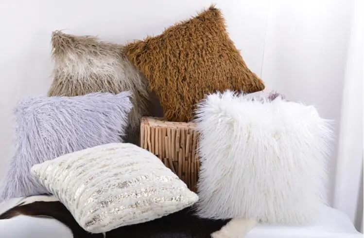 

faux wool cushion cover pillowcase long plush fur pillow cover decorative case for cushion pillow indoor