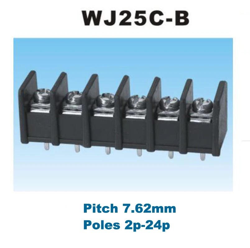 

5pcs Pitch 7.62mm Barrier Screw PCB Terminal Block Straight 2/3/4/5/6/7/8Pin Morsettiera Connectors 25C-B 300V 15A 14AWG 2.5mm2