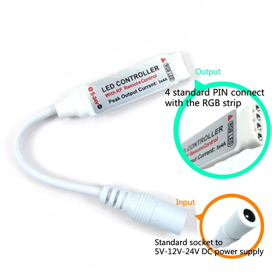 Micro-size RGB Led Remote Controller DC5-24V RF Wireless Remoter 4pin For 12A RGB Led Strip Lighting 5050 Tape Light