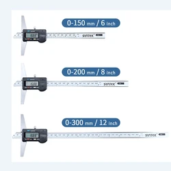 Calibro di profondità elettronico digitale da 0,01 mm 0-150 mm/200 mm/300 mm Calibro a corsoio di profondità LCD Micrometro in acciaio inossidabile Strumenti di misurazione