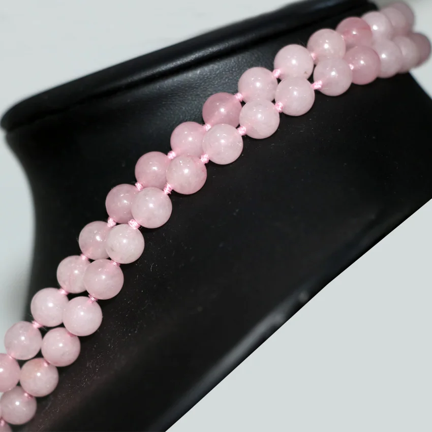 Long chain round beads necklace for women 8mm pink natural stone jades crystal chalcedony fashion women jewelry 50inch B2921