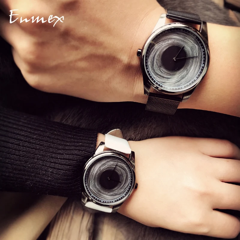 Enmex Individualization special design wristwatch 3D black hole creative design lady fashion quartz clock men  watch