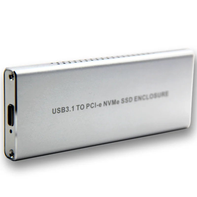 علبة قرص صلب من الألومنيوم الفضي ، M.2 SSD USB3.1 إلى PCIE NVME M2 SSD ، حاوية مع كابل من النوع C ، M.2 NGFF M ، صندوق HDD ، غرفة تبريد المفتاح