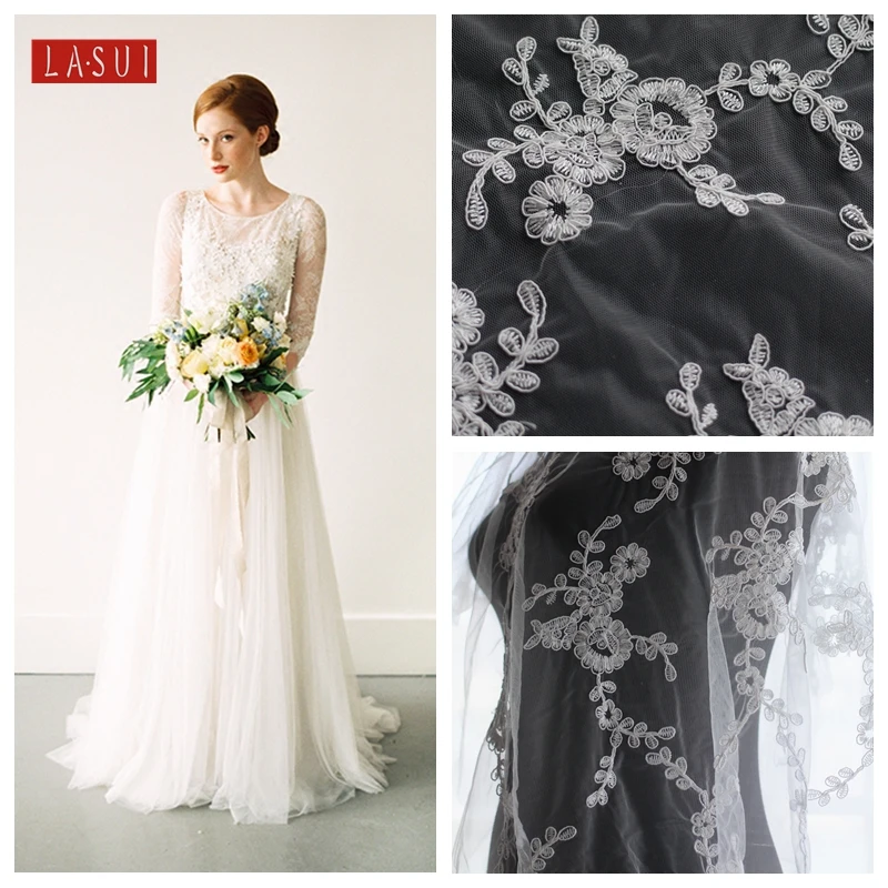 LASUI 2017 off whiteCar Bone embroidery Lace Fabric Wedding Handmade DIY Material Clothing Accessories  bridesmaid dresses X0223