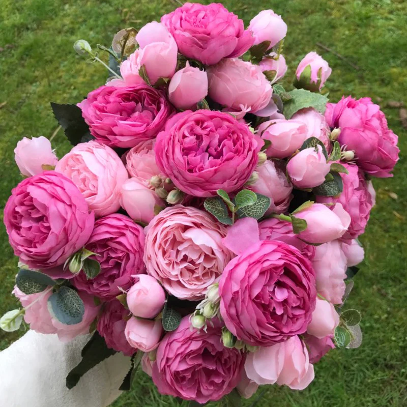 Ramo de Flores artificiales para decoración del hogar, ramo de Flores de peonía, rosa de seda 2018, para boda, fiesta, boda, A49B25