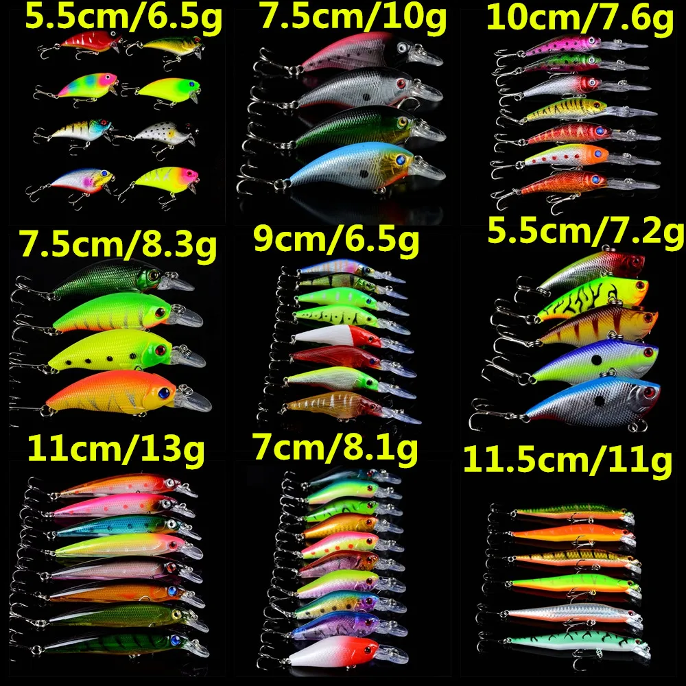 

LINGYUE New Arrival 60pcs/lot Hard Baits Set Mixed 9 Models Wobblers Fishing Tackle Lifelike Minnow/VIB/Crank bait Mix H-T125