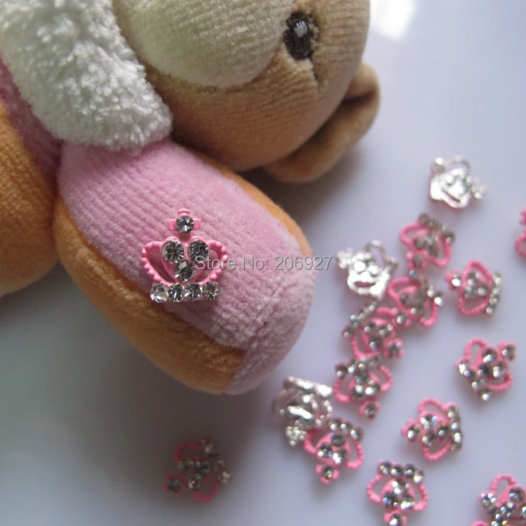 MD-320 10pcs Fancy Crystal Rhinestone Pink Crown Deco Metal Charms Metal Deco Charms Nail Art