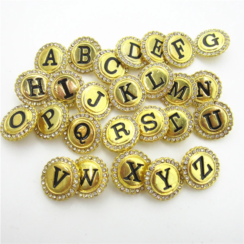 26pcs/lot Crystal Gold A-Z Alphabet Snap Buttons fit 18mm Ginger Letters Button Snap Bracelet&Bangles DIY Snap Jewelry Charms