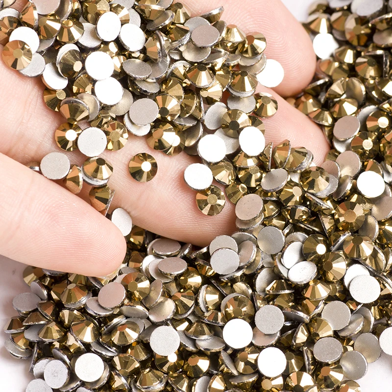 YANRUO 2058NoHF SS3-SS34 Aurum Flat Back Crystal Non Hotfix Glitter Strass Gold Rhinestones For Nail Art Decorations