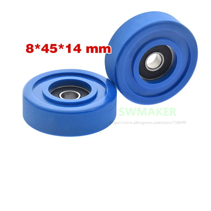 1pcs 8*45*14mm 608RS bearing rubber wheel/guide wheel/flat roller, PU polyurethane pulley, silent mechanical pulley