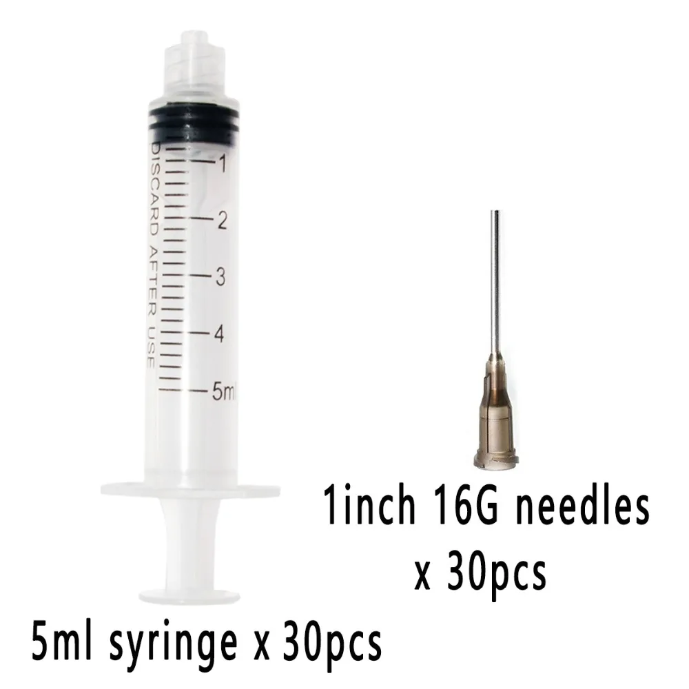 30sets, Plastic Syringe 5ml with 1inch 16G Blunt Tip Needles Injector For Lab and Industrial Dispensing Adhesives Glue Soldering