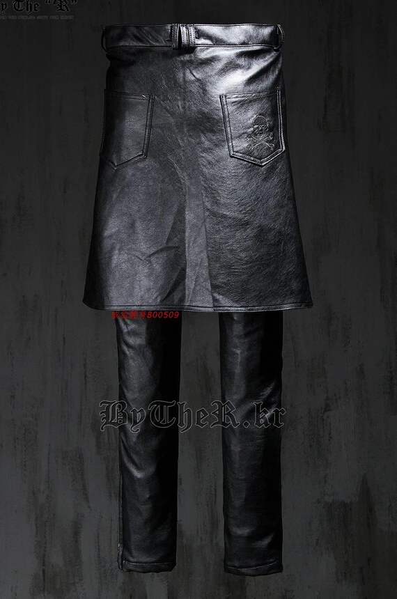 27-42 ! New Korean Version Men's Brand Fashion Fake Two-piece Leather Culottes Trousers Plus Size Leather Pants Costumes