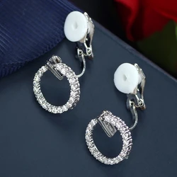 Simple Fashion Small Round Circle Earrings Crystal Cubic Zircon Ear Clips on Earrings Without Piercing No Ear Hole Ear Cuff