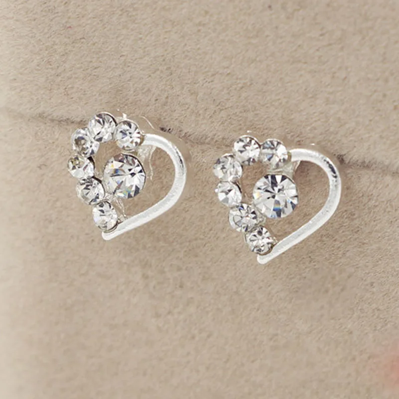 Cute Bijoux Crystal Heart Stud Earrings For Women Party Daily Wear Jewelry Wedding Accessories Wholesale Brincos Small Earring