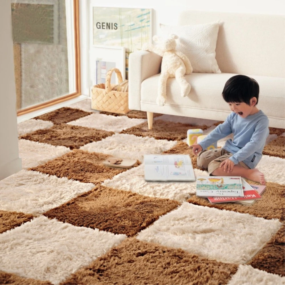 RAYUAN 1pc Square Plush Water Absorption Carpet DIY Puzzle Mat Warm Soft Area Rug Anti Slip Children Baby Play Mats Playmat