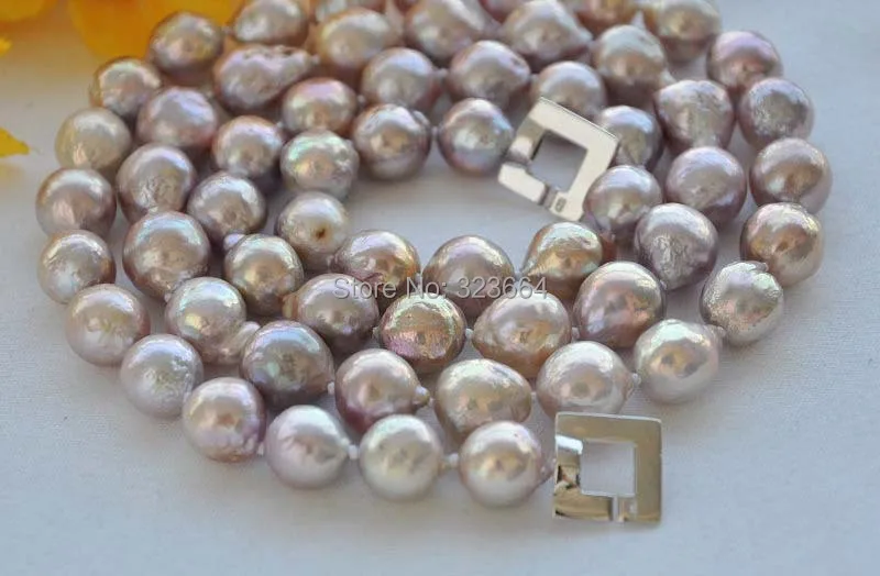 

Lavender 13mm round keshi reborn freshater pearl necklace 34inch