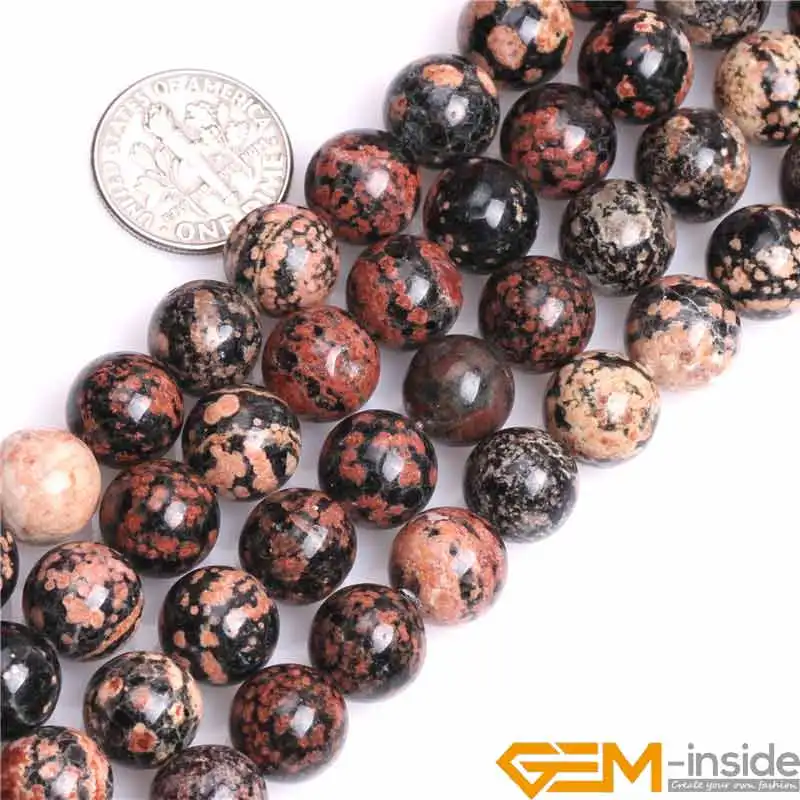 Round Natural Dark Red Snowflake Obsidian Stone Gem Stone Semi Precious Beads Loose Bead For Jewelry Making 15 Inch Wholesale