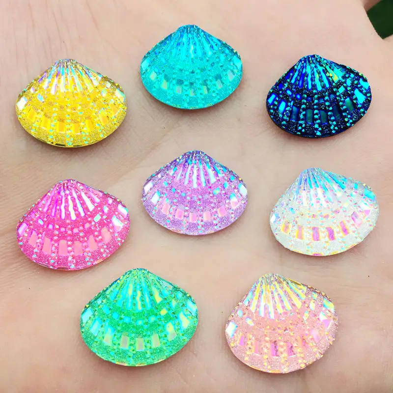 Lovely Shell Shape Resin Rhinestone Flat Back Crystals Rhinestones Stones DIY Hair Clip Headwear Decoration 20pcs/lot 15*18mm