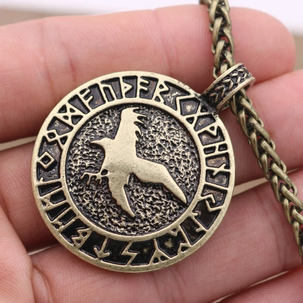 Free ship Norse Viking Odin Raven pendant Necklace Crow Runes Vintage Eagle Slavic Amulets Talismans Vikings Jewelry Men Wicca image 4