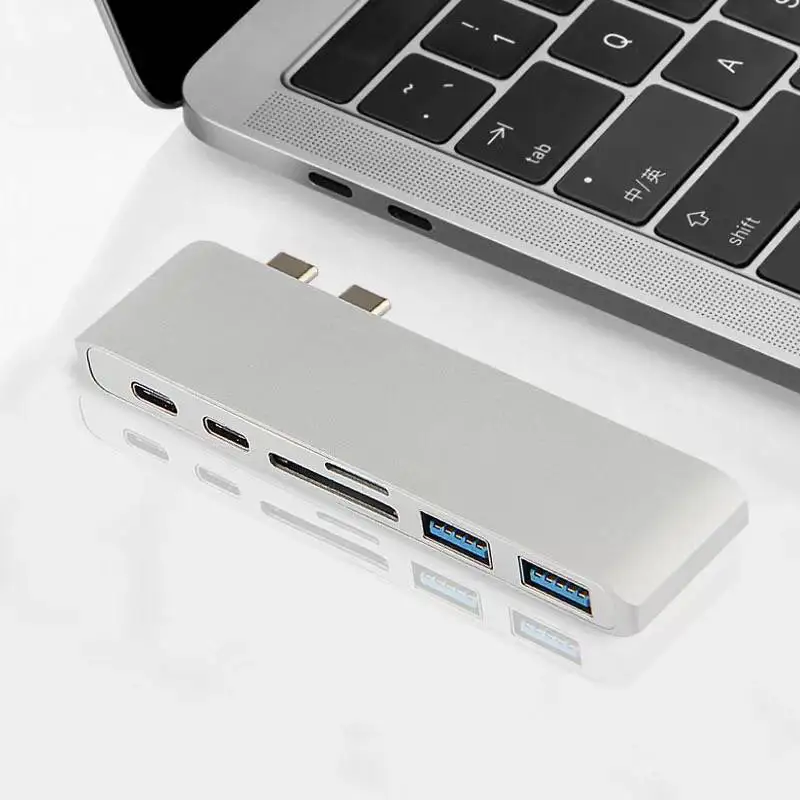 USB C Hub 6 in 1 two Type-C Multi-Port Hub Adapter, two USB Ports adapter