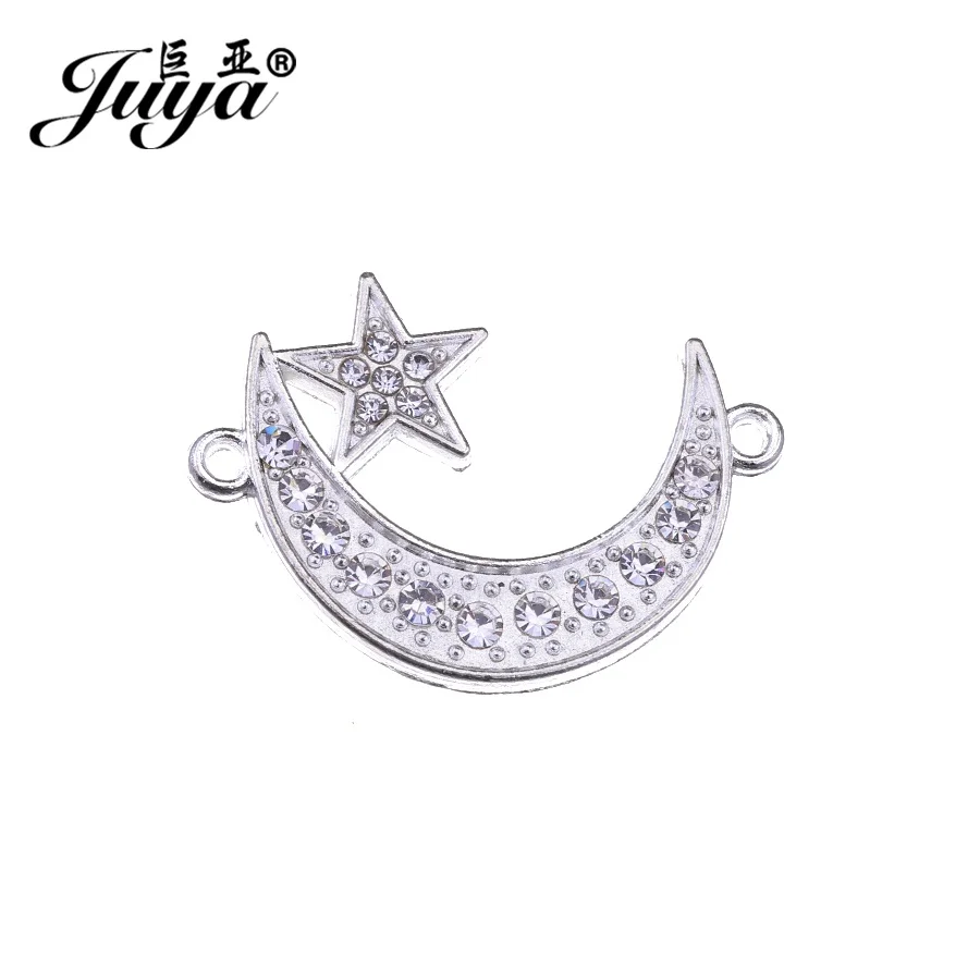 JUYA Connectors for DIY Jewelry Making 30x21mm Moon Star Islam Alloy Metal Crystal Bracelet DIY Handmade Accessories CR0058