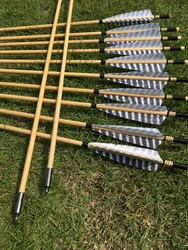 6/12/24pcs Wooden Arrows 32‘’ With Turkey Feather For 20-60lbs Bows for Longbow Archery Shooting