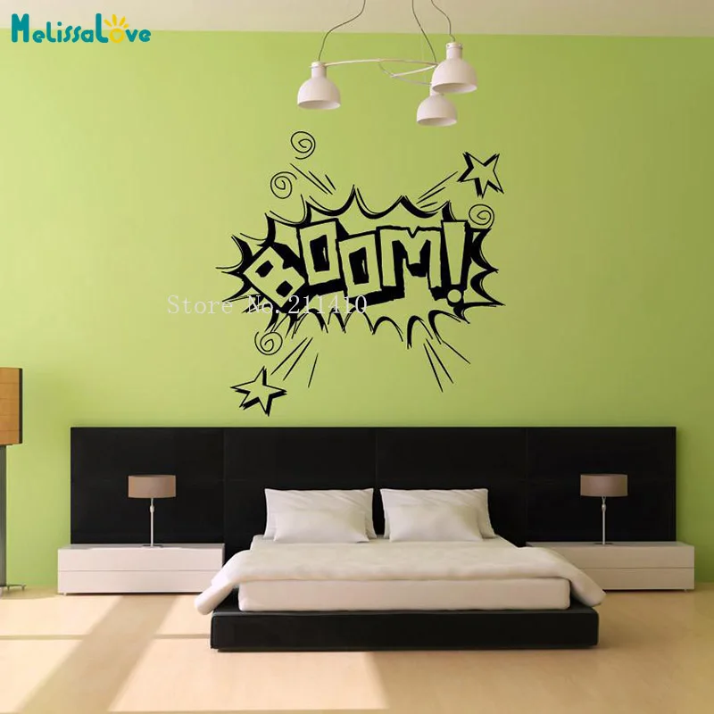 Vinyl Words Wall Sticker Cartoon Boom Decals Home Decor For Living Room Bedroom 3D Boys Removable  Art Murals Gift YY889