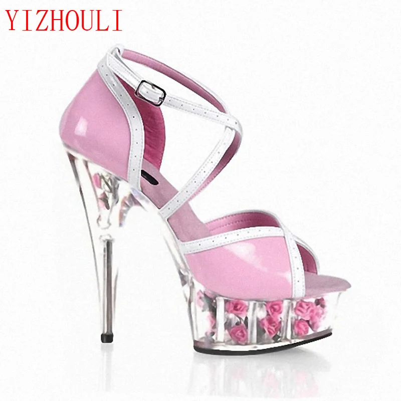 

Beautiful Flower Detail 15CM Super High Heel Platforms Pole Dance/Performance /Star /Model, Sandals, Party / Wedding Sandals