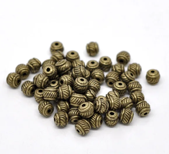 100pcs Vintage Spacer Beads Drum Antique Bronze Stripe Carved Loose Beads DIY Making Bracelets Necklace Jewelry About 6mmx5mm