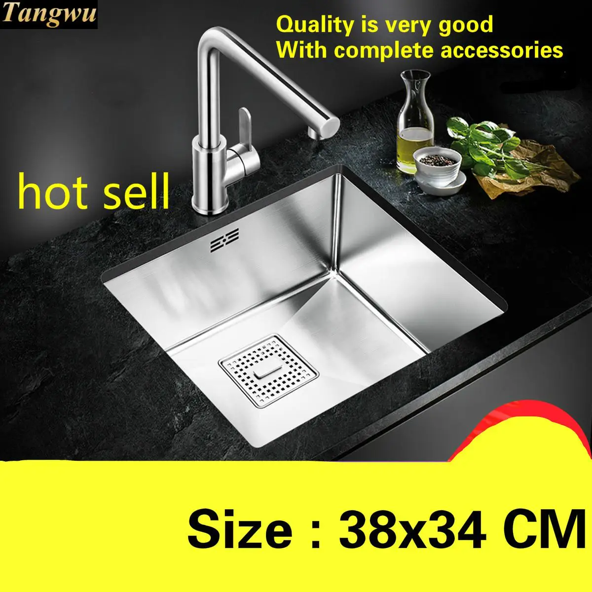 

Free shipping luxury trumpet mini balcony kitchen manual sink single trough do the dishes 304 stainless steel hot sell 38x34 CM