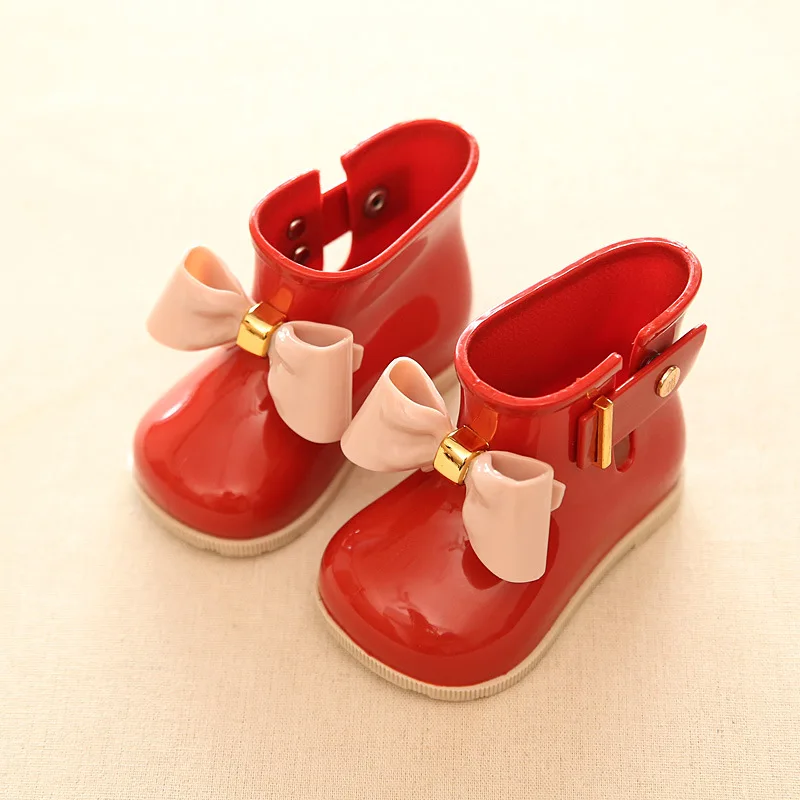 Bottines de pluie antidérapantes pour bébés filles, chaussures à nœud, couleur gelée, caoutchouc, printemps, 2022