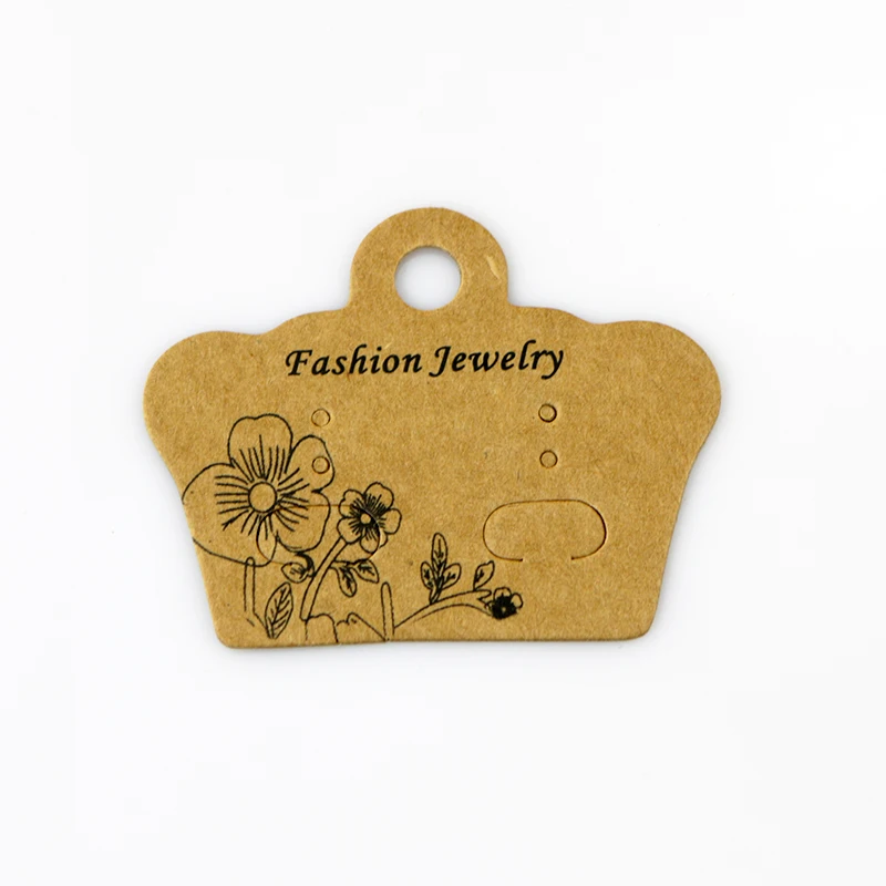 New Fashion 200Pcs/lot 5x4cm Brown Kraft  Paper Earring Card Cute Ear Studs Display Packaging Card Crown Shape Jewelry Cards Tag