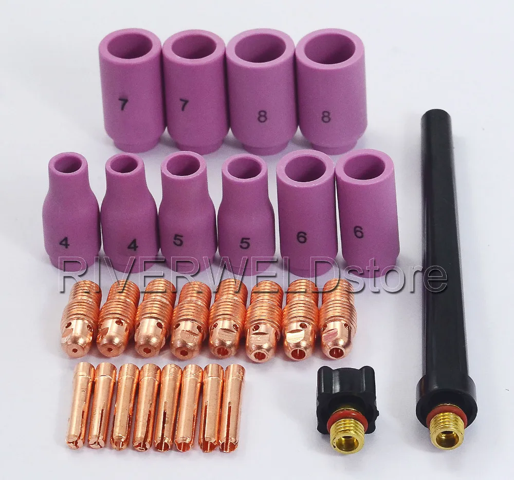 

TIG KIT Alumina Nozzles & Collet Bodies Consumable Accessories Fit TIG Welder Welding Torch WP SR PDA DB 9 20 25,28pcs