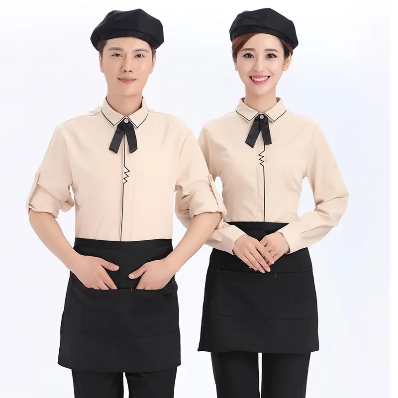 

Hotel Work Clothes Long-sleeved Restaurant Waitress Overalls Single Coat Hotpot Catering Staff Male Waiter Autumn Uniform H2318