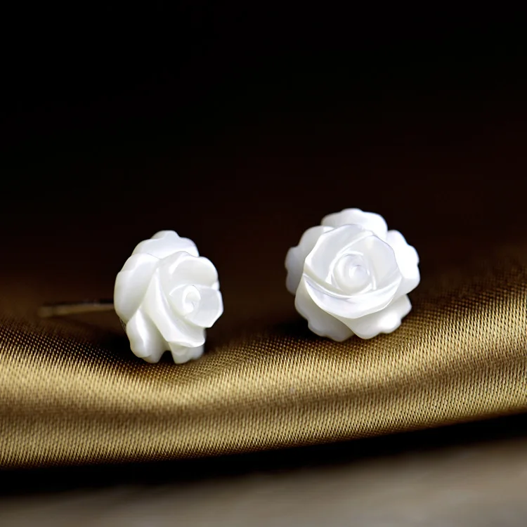 Cute Korean Natural Shell Rose Earring For Girls Silver color Earrings With Shell Flower Women Accessories Wedding Jewelry Gift