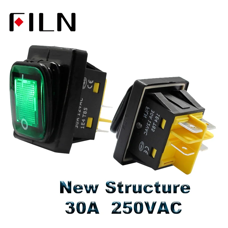 30A 250VAC Waterproof KCD4 Rocker Switch on off DPST rocker switch IP67 switch on off on with LED lamp illuminated