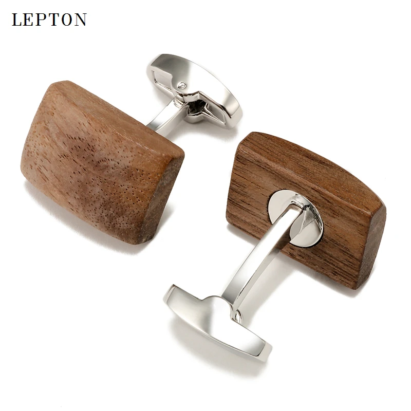 Low-key Luxury Walnut Wood Cufflinks For Mens High Quality Lepton Square & Ellipse walnut Cuff links Men Shirt Cuffs Cufflink