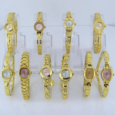 10 pcs/Lot, Harga grosir Campuran Massal Lucu Indah Hadiah Emas Lady Wanita Jam Tangan Quartz Jam Tangan Hot Sale JB4T