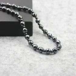 Shiny Magnetic Hematite Faced Beads Necklace 8mm with Small Round Beads Handmade Jewelry Healthy Power Necklace
