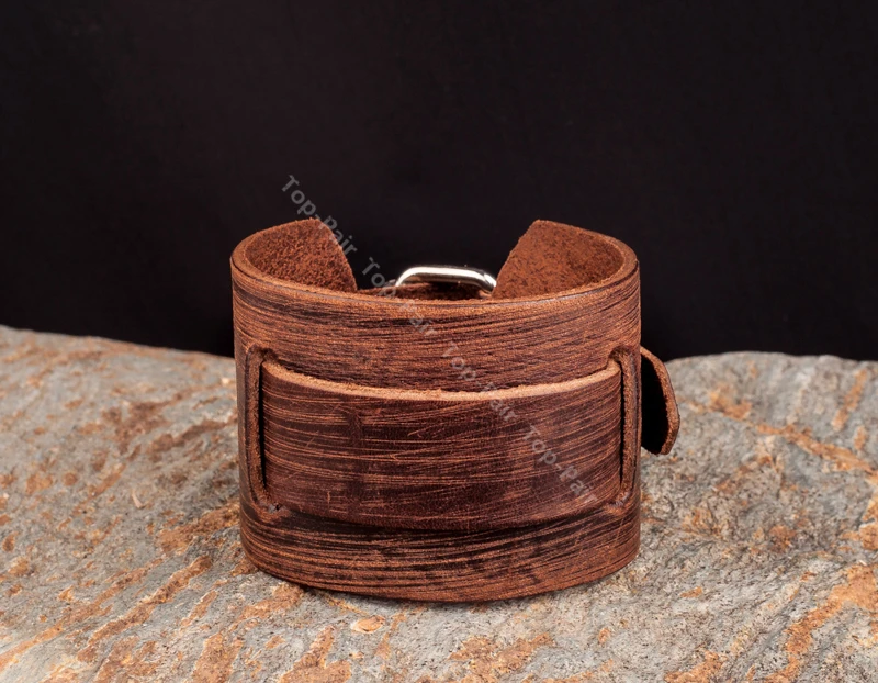 G419 Brown Cool Vintage Genuine Leather Bangle Wrap Bracelet Wristband Wide Cuff New