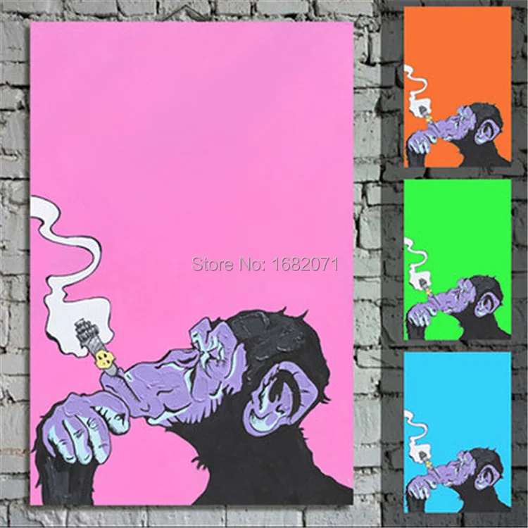 Professional Artist Hand-painted High Quality Funny Monkey Smoking Oil Painting on Canvas Unique Wall Artwork for Friend Gift