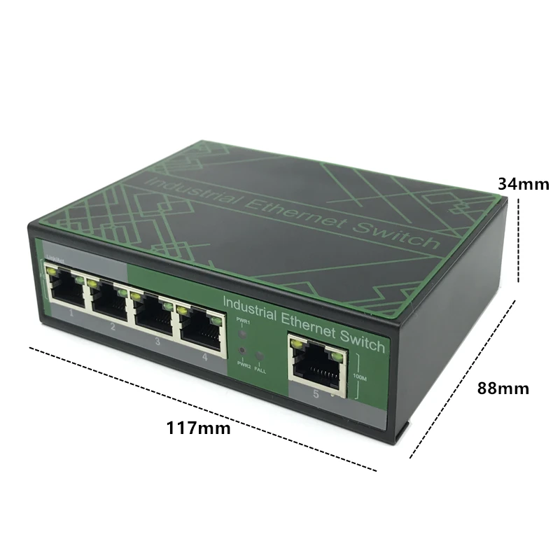 Conmutador Ethernet Industrial de alta potencia, conmutador de red gigabit de seguridad CCTV, 10/100M, 4 puertos, 5 puertos