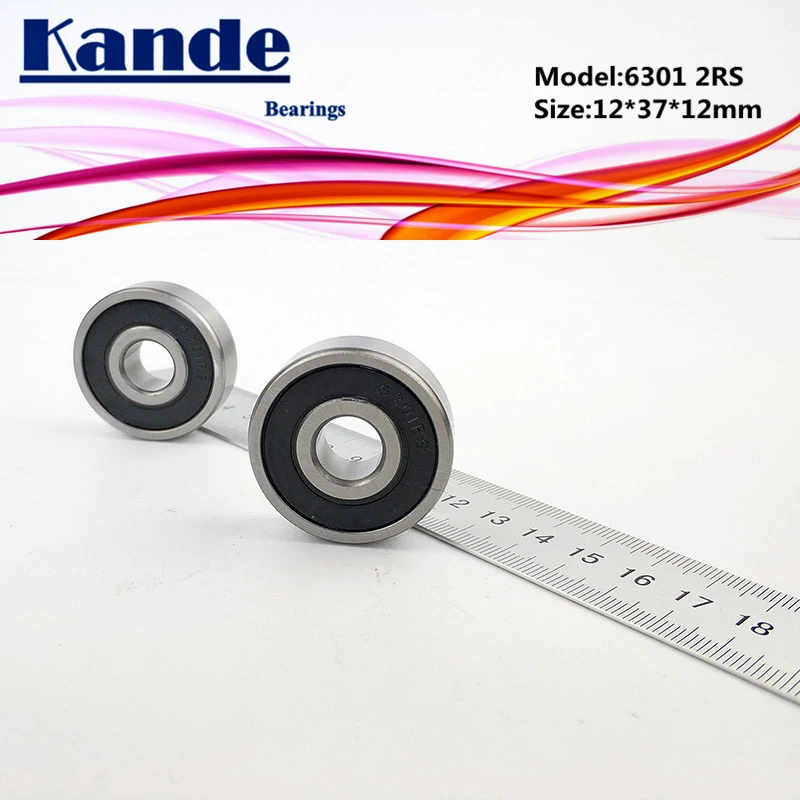 

Kande 6301RS 4PCS ABEC-5 6301 2RS Single Row Deep Groove Ball Bearing 12x37x12 mm High Quality 6301RZ