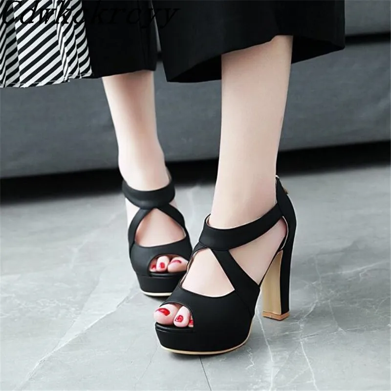 Women sandals Summer New pattern fashion temperament Super high heel Fish mouth Women sandals black sexy Thick bottom Sandals